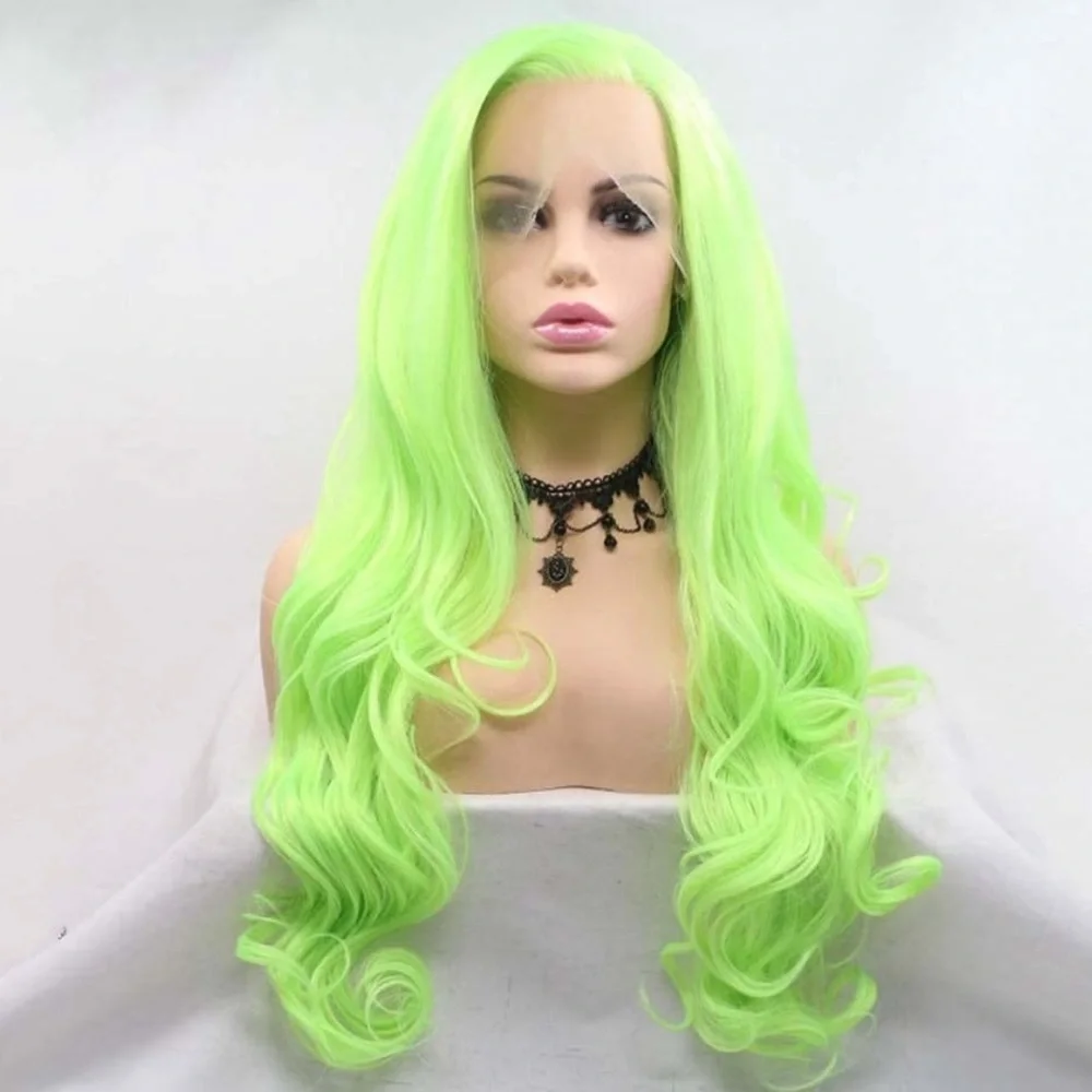 22” GREEN FLUORESCENT BODY WAVY LACE FRONT WIG  *NEW*